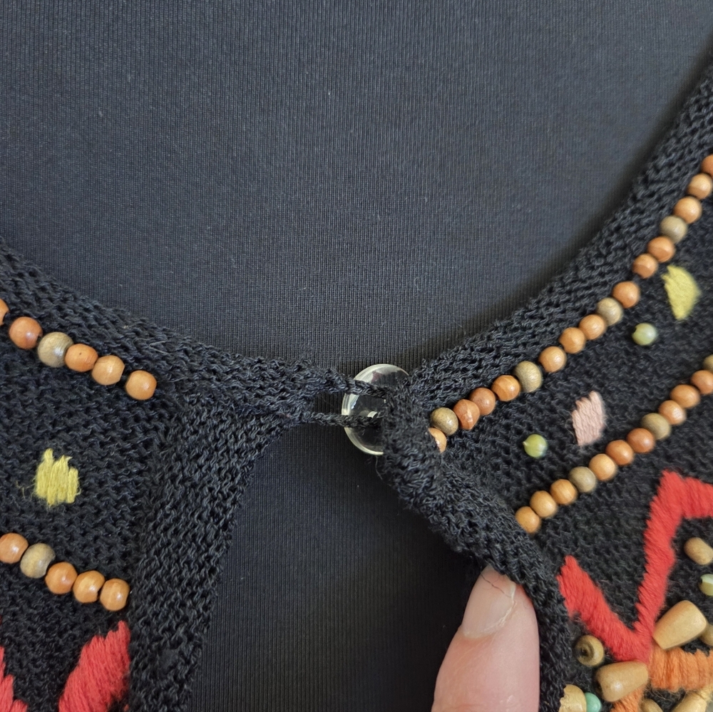 Double D Ranch Black Short-Sleeve Linen Cardigan W/ Embroidery & Beading Western - Picture 3 of 8